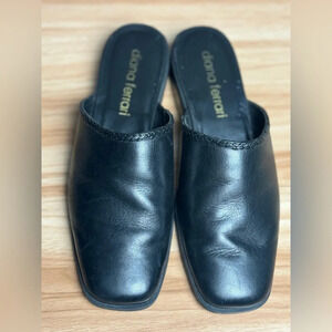 Diana Ferrari Black Leather Mules size 7.5